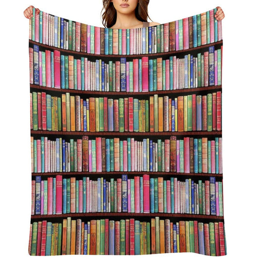 Bookworm Antique Book Library, Vintage Book Shelf Throw Blanket