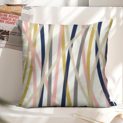 Ribbon Abstract in Mustard Yellow, Blush Pink, Navy Blue, Grey, Almond, And White. Minimalist Modern Linen Throw Pillow Cover