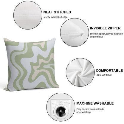 Liquid Swirl Contemporary Abstract in Light Sage Green Grey Almond Soft Short Plush Fabric Throw Pillow