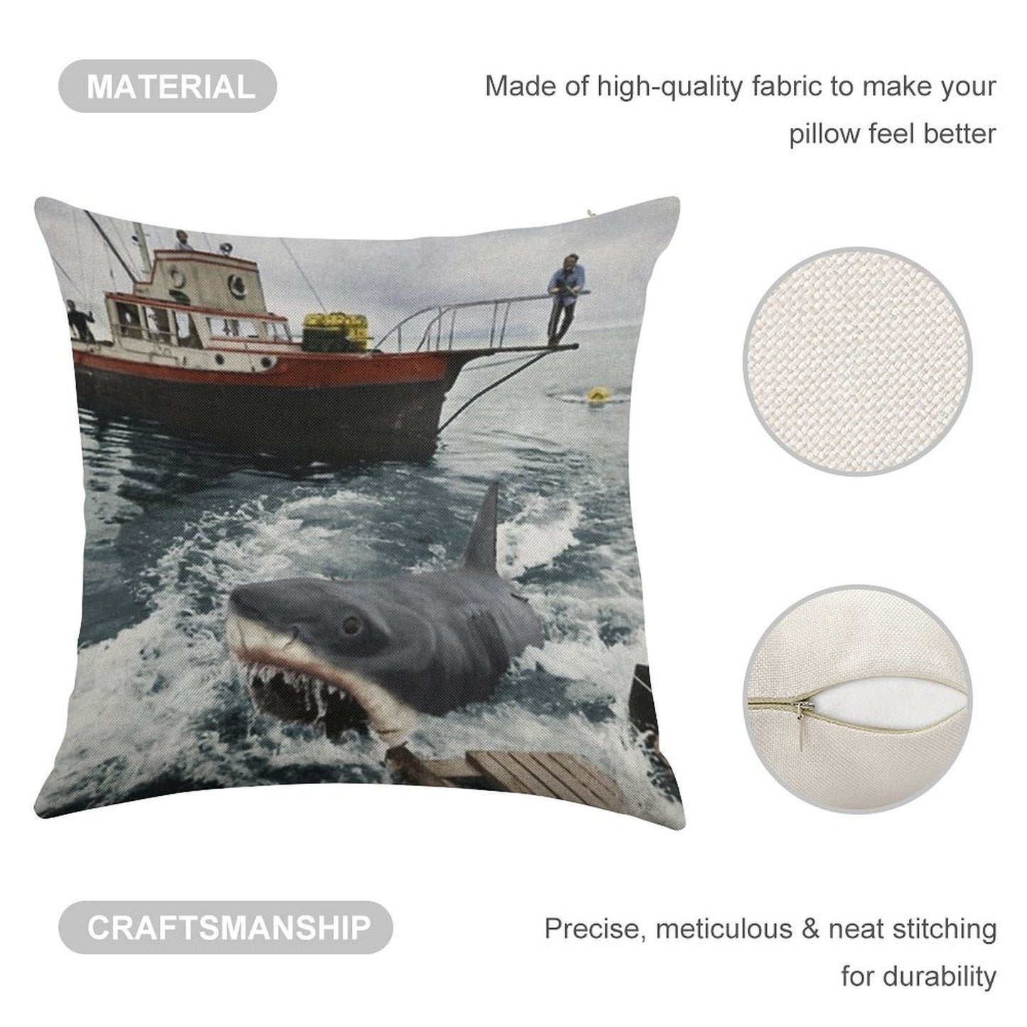 Jaws Photography Linen Throw Pillow Cover