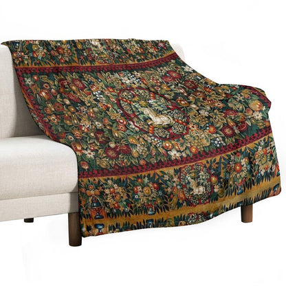 Medieval Unicorn Floral Tapestry Throw Blanket