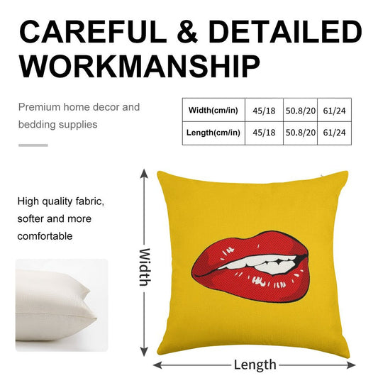 Sexy Biting Lips Throw Pillow Face Mask Linen Throw Pillow Cover