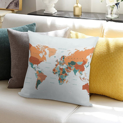 Map of The World in Burnt Orange And Teal Soft Luxury Feel Throw Pillow