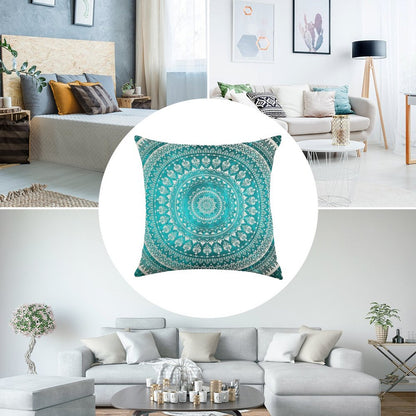 Mandala Turquoise Linen Throw Pillow Cover
