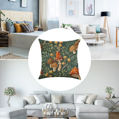 Woodland Mushroom Spray Linen Throw Pillow Cover
