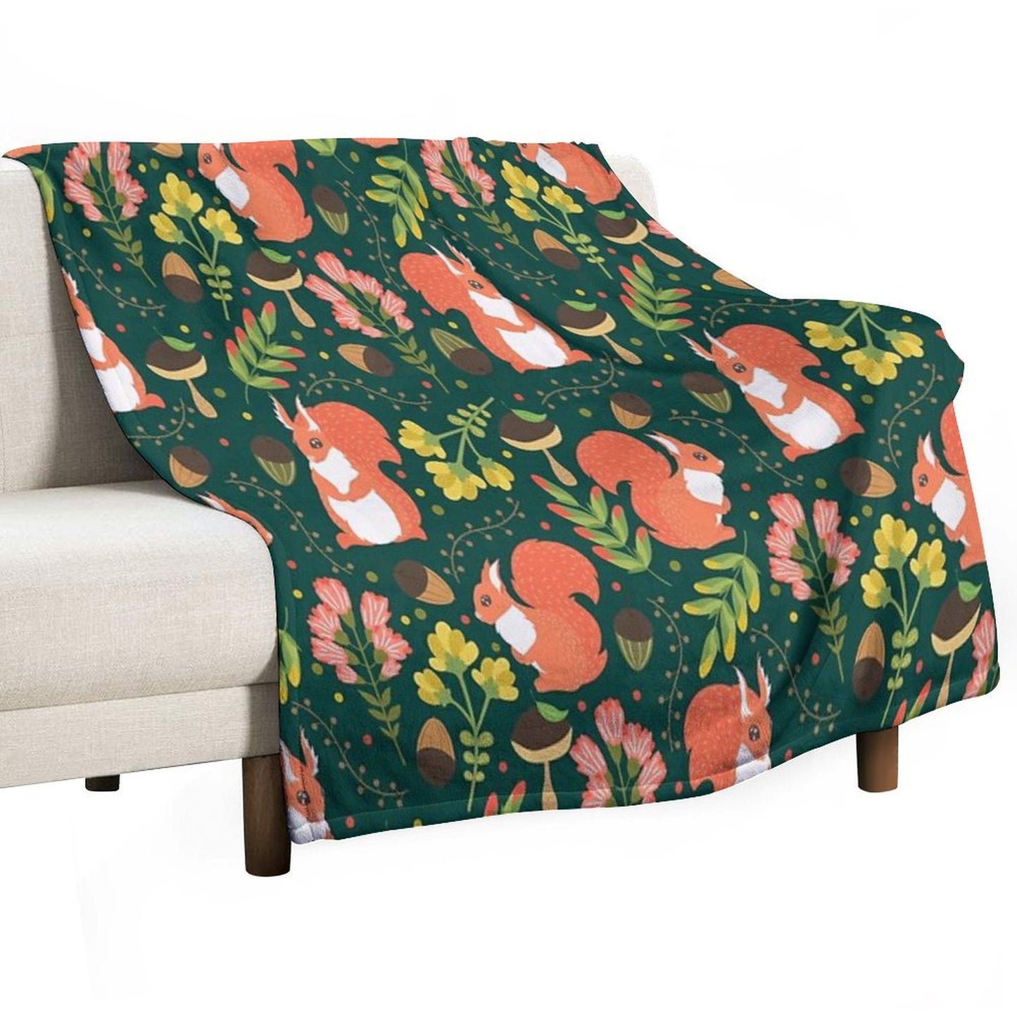 Squirrels on Green Grass Throw Blanket