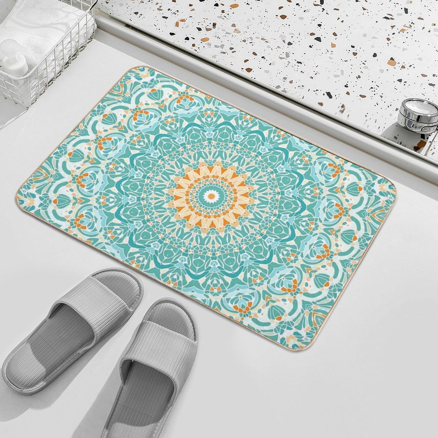 Orange And Turquoise Clarity Mandala Bath Mat