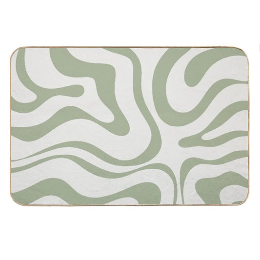 Modern Liquid Swirl Abstract Pattern in Sage Green Tones Bath Mat