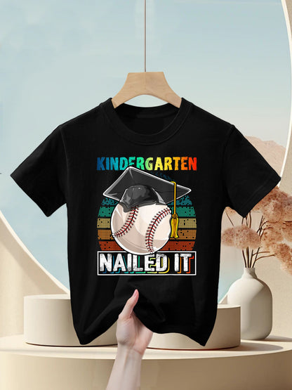 Kindergarten Nailed It Baseball Graduation Cap Retro Boys Kids T-Shirt