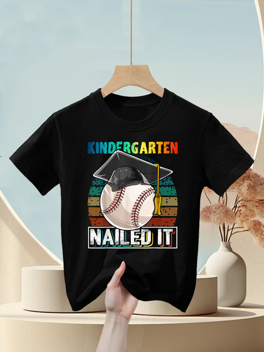 Kindergarten Nailed It Baseball Graduation Cap Retro Boys Kids T-Shirt
