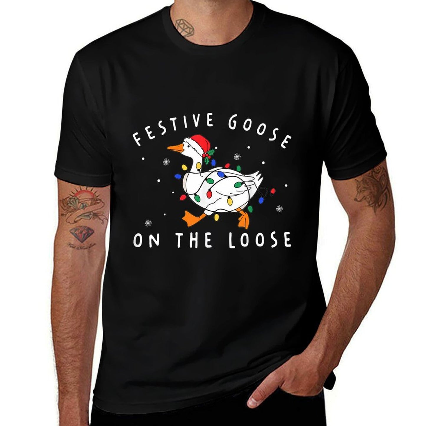 Festive Goose On The Loose Funny Christmas Humor  Polyester Blend T-Shirt