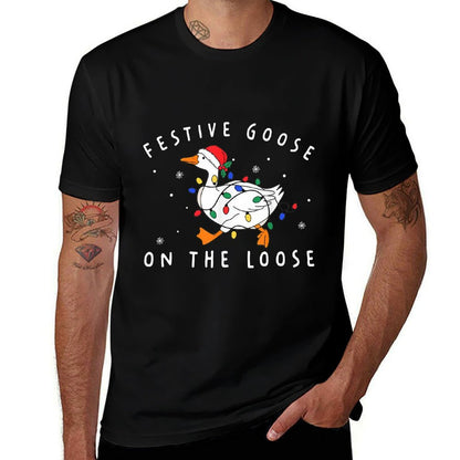 Festive Goose On The Loose Funny Christmas Humor  Polyester Blend T-Shirt