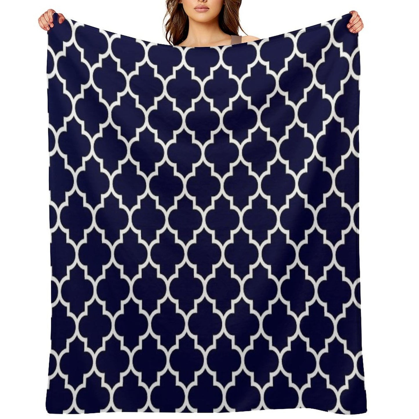 Navy Blue Quatrefoil Pattern Throw Blanket