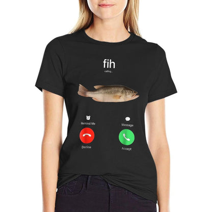 Fih Calling Remind Me Message Decline Accept Phone Call Fish  Cotton T-Shirt