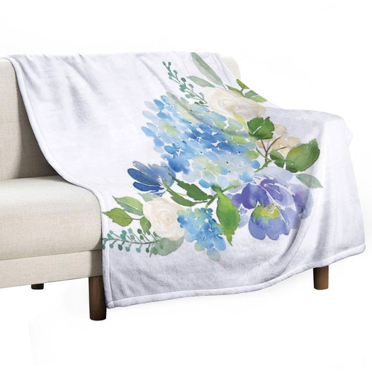 Blue Watercolor Hydrangea Throw Blanket