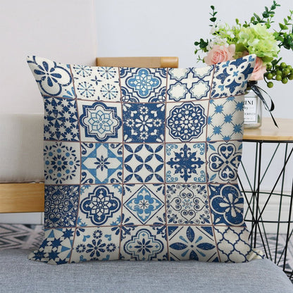 Portuguese Azulejos Linen Throw Pillow Cover