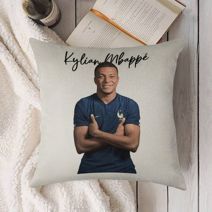 Kylian Mbappe Linen Throw Pillow Cover
