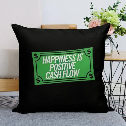 Happiness Is Positive Cash Flow Money Quote Linen Throw Pillow Cover