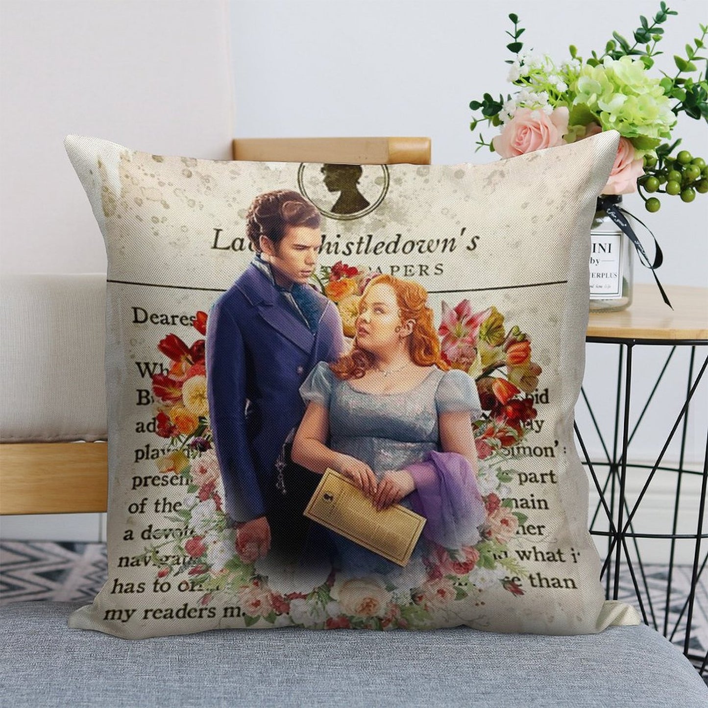 Colin Bridgerton & Penelope Featherington Lady Whistledown Society Papers Netflix Linen Throw Pillow Cover