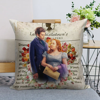 Colin Bridgerton & Penelope Featherington Lady Whistledown Society Papers Netflix Linen Throw Pillow Cover