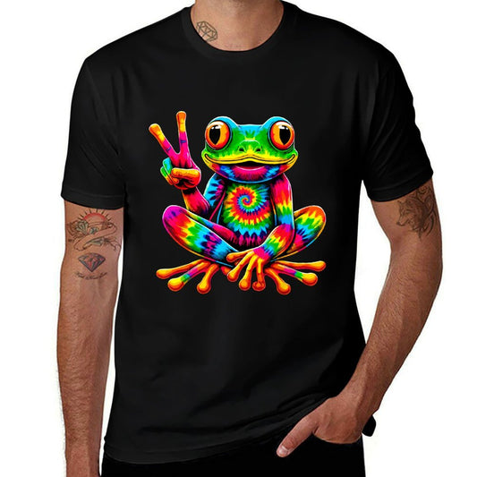 Tie-Dye Frog Peace Sign Hippie  Slim-fit Cut T-Shirt