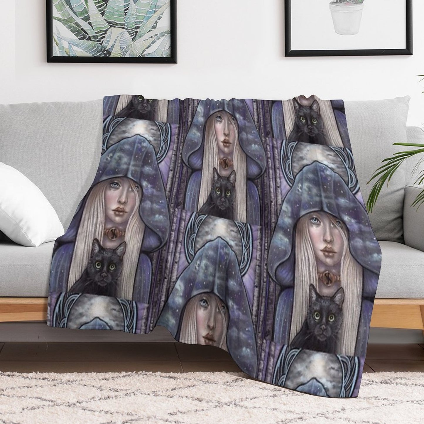 Nauthiz Rune Maiden Black Cat Sorceress Throw Blanket
