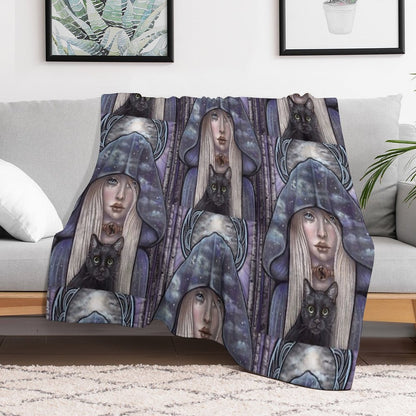 Nauthiz Rune Maiden Black Cat Sorceress Throw Blanket