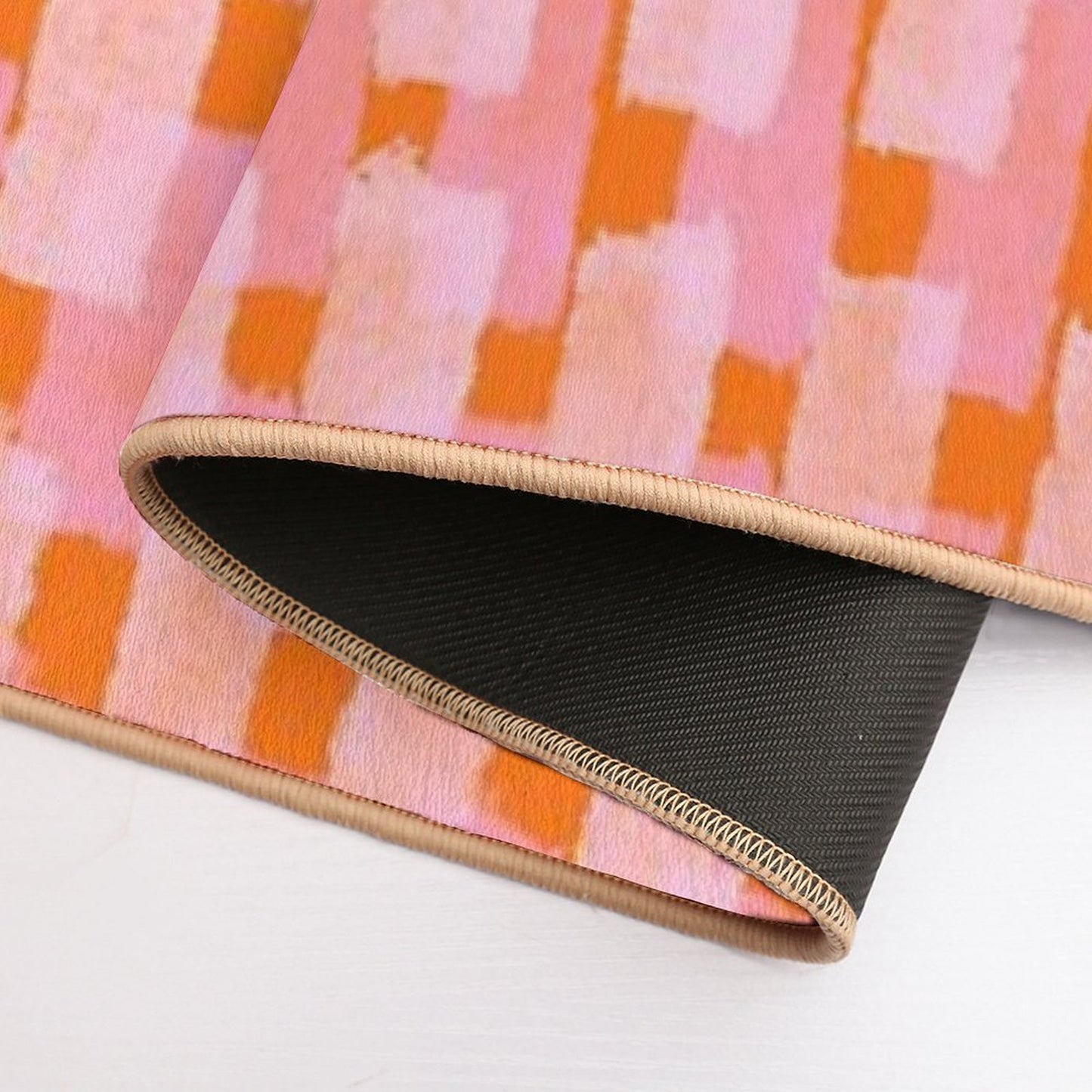 Pink And Orange, Brush Strokes, Geometric Bath Mat