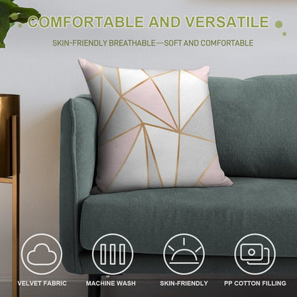 Pink, Grey & Gold Geo Soft Durable Construction Throw Pillow