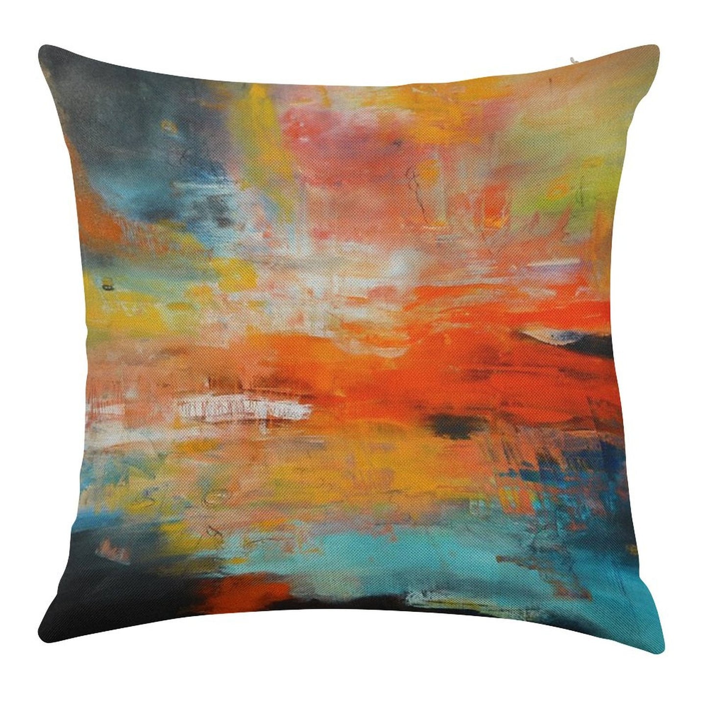 Red Abstract Sunset Landscape Painting Linen Throw Pillow Cover