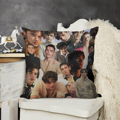 Louis Partridge Collage Linen Throw Pillow Cover