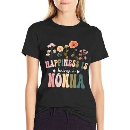 Womens Happiness Is Being A Nonna Floral Design Nonna Mother&#39;s Day T-Shirt