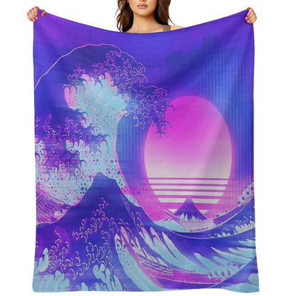 Aesthetic Great Wave Off Kanagawa Retro Vaporwave Throw Blanket