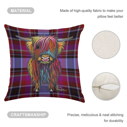 SCoTTiSH HiGHLaND CoW ' TaRTaN BRaVe ONe ' by SHiRLeY MacARTHuR Linen Throw Pillow Cover