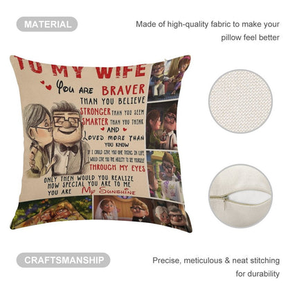 Carl & Ellie To My Wife You're Braver Than You Believe Quilt Blanket Fleece Blanket To My Wife Blanket Warmer Gift Gift For Her Linen Throw Pillow Cover