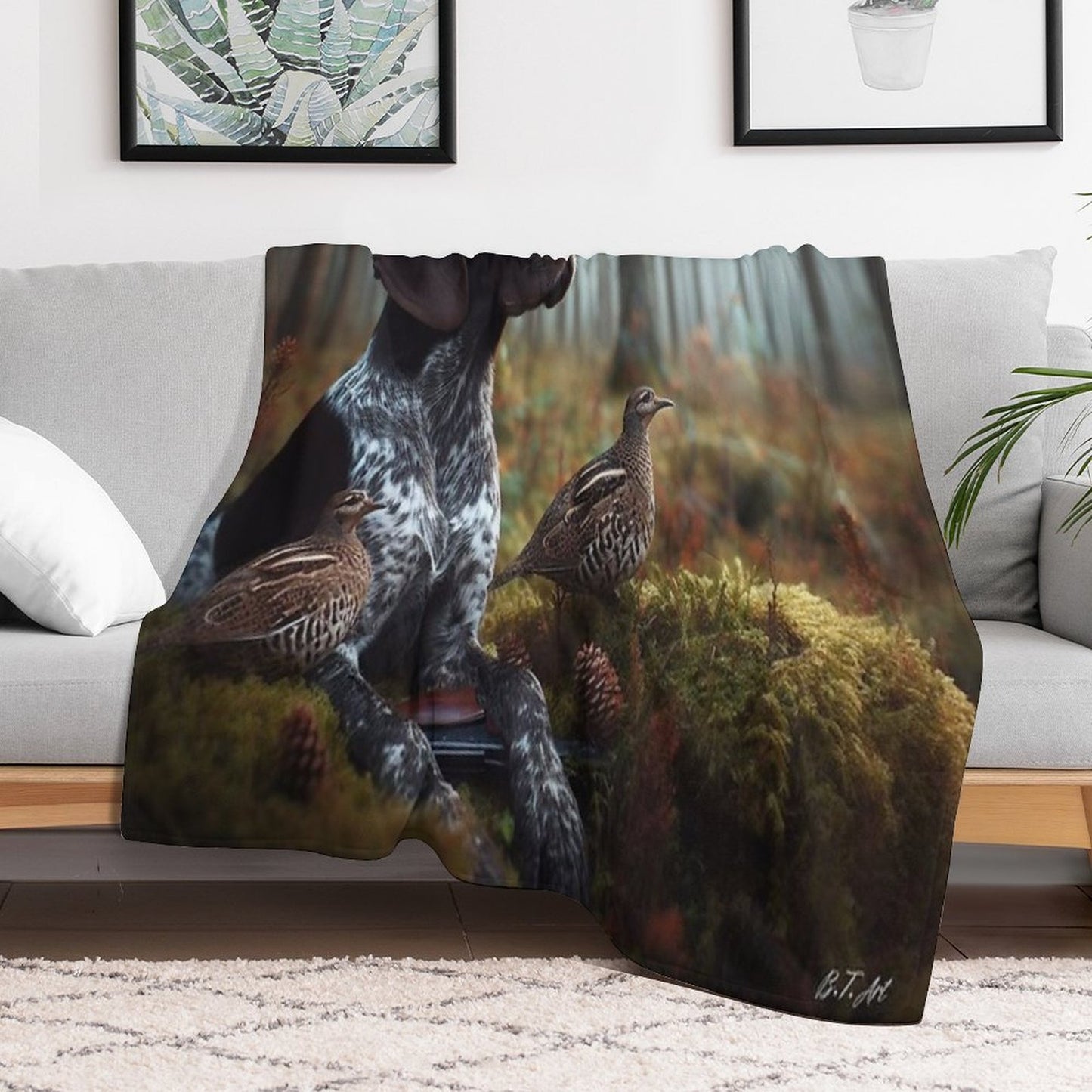 German Shorthaired Pointer Hunting ,  Forest Throw Blanket