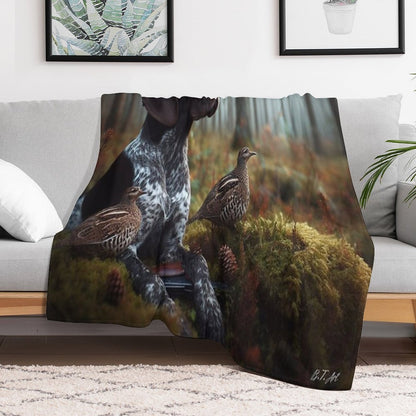 German Shorthaired Pointer Hunting ,  Forest Throw Blanket
