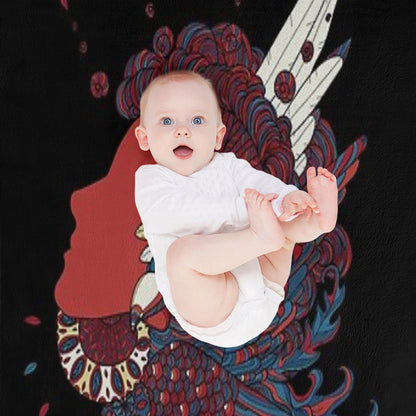 A Girl with Feathers in Her Hair Throw Blanket