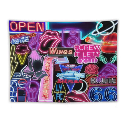 Neon Sign Collage Tapestry