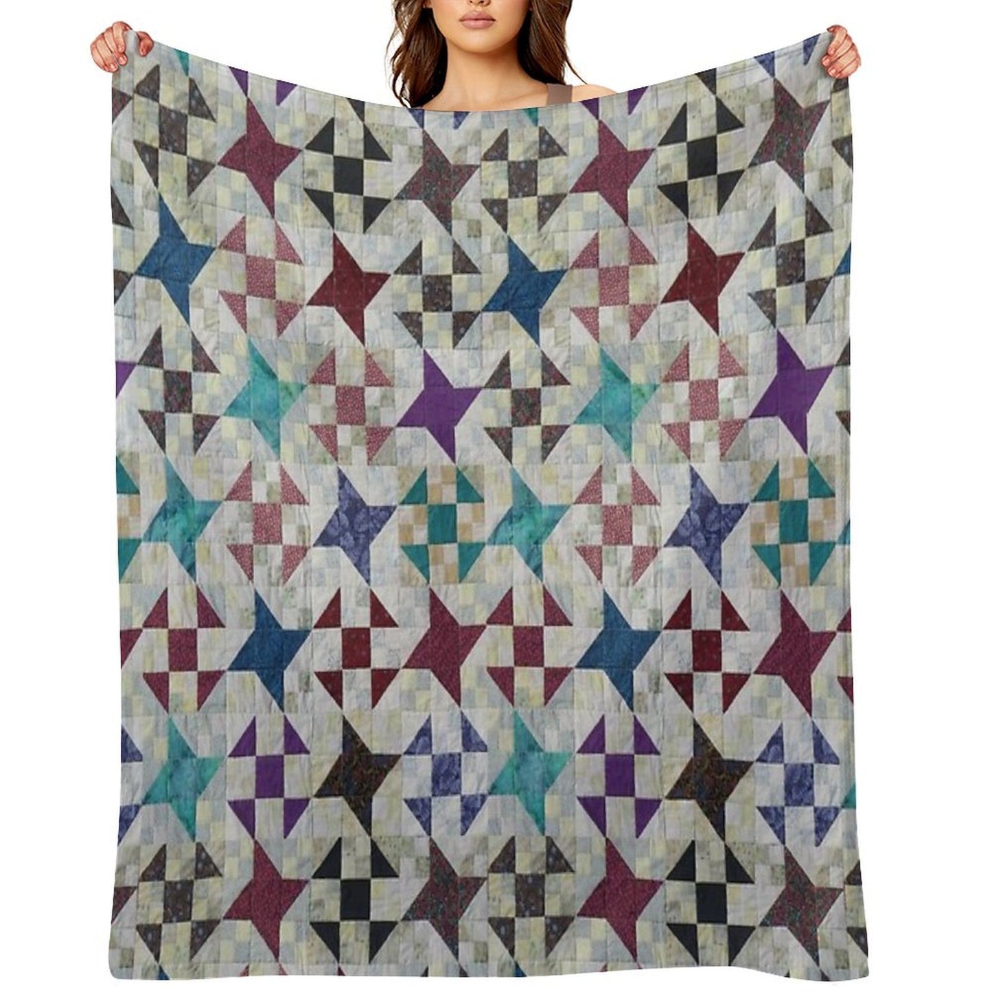 Churn Dash And Falling Stars Quilt Throw Blanket