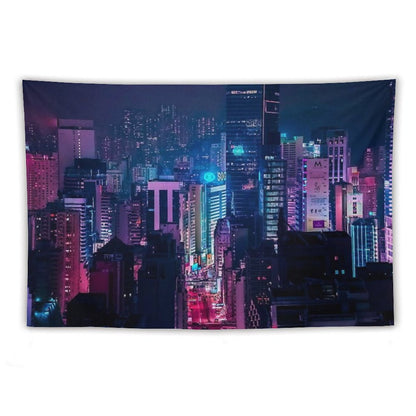 Neon City Aesthetic Tapestry