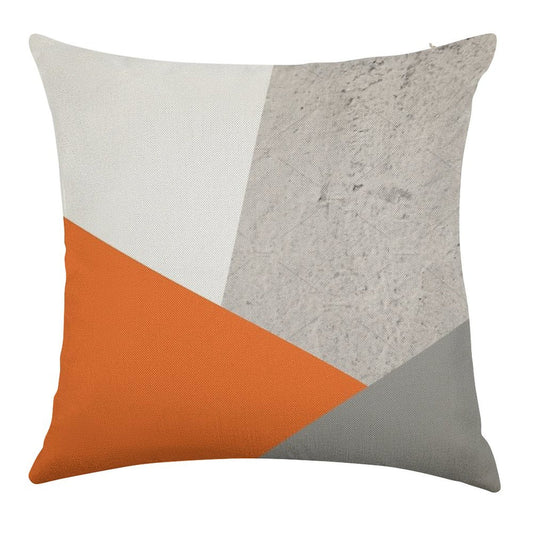 Grey Orange And Concrete Color Block Linen Throw Pillow Cover