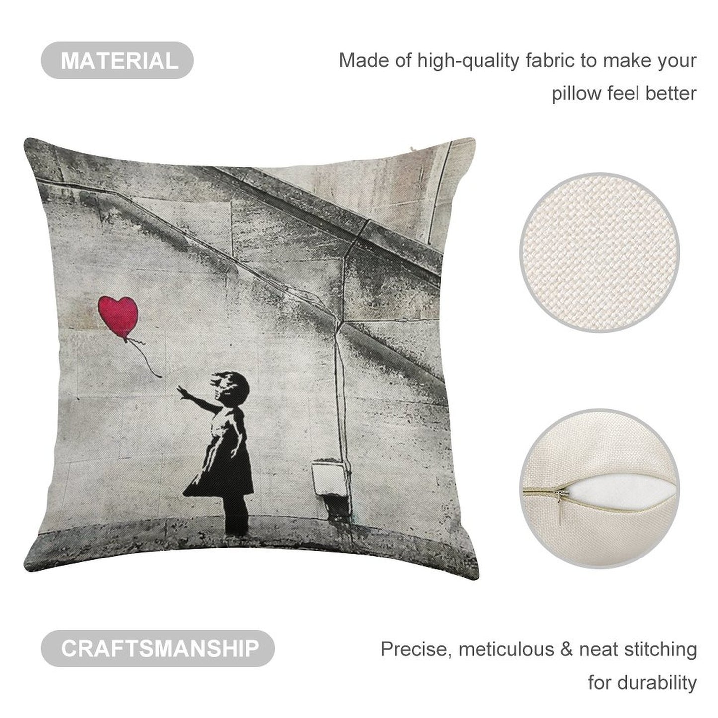Balloon Girl - There Is Always Hope  Original Mural Banksy Linen Throw Pillow Cover