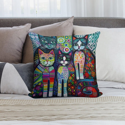 Quirky Cats Soft High-Density Material Throw Pillow