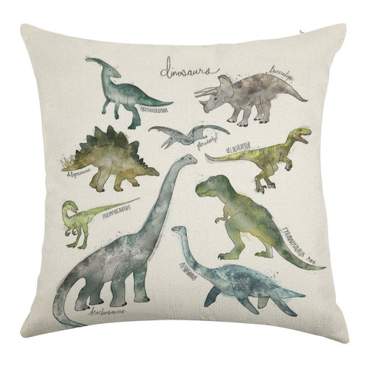 Dinosaurs Linen Throw Pillow Cover
