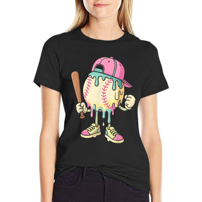 Ice Cream Drip Baseball Spots Baseball Drip For Girls  Cotton T-Shirt