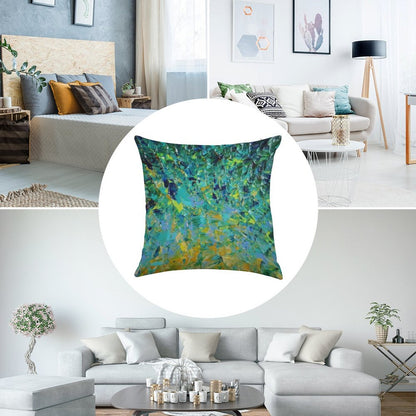 BEAUTY BENEATH THE SURFACE - Stunning Lake Ocean River Water Nature Green Blue Teal Yellow Aqua Abstract Linen Throw Pillow Cover