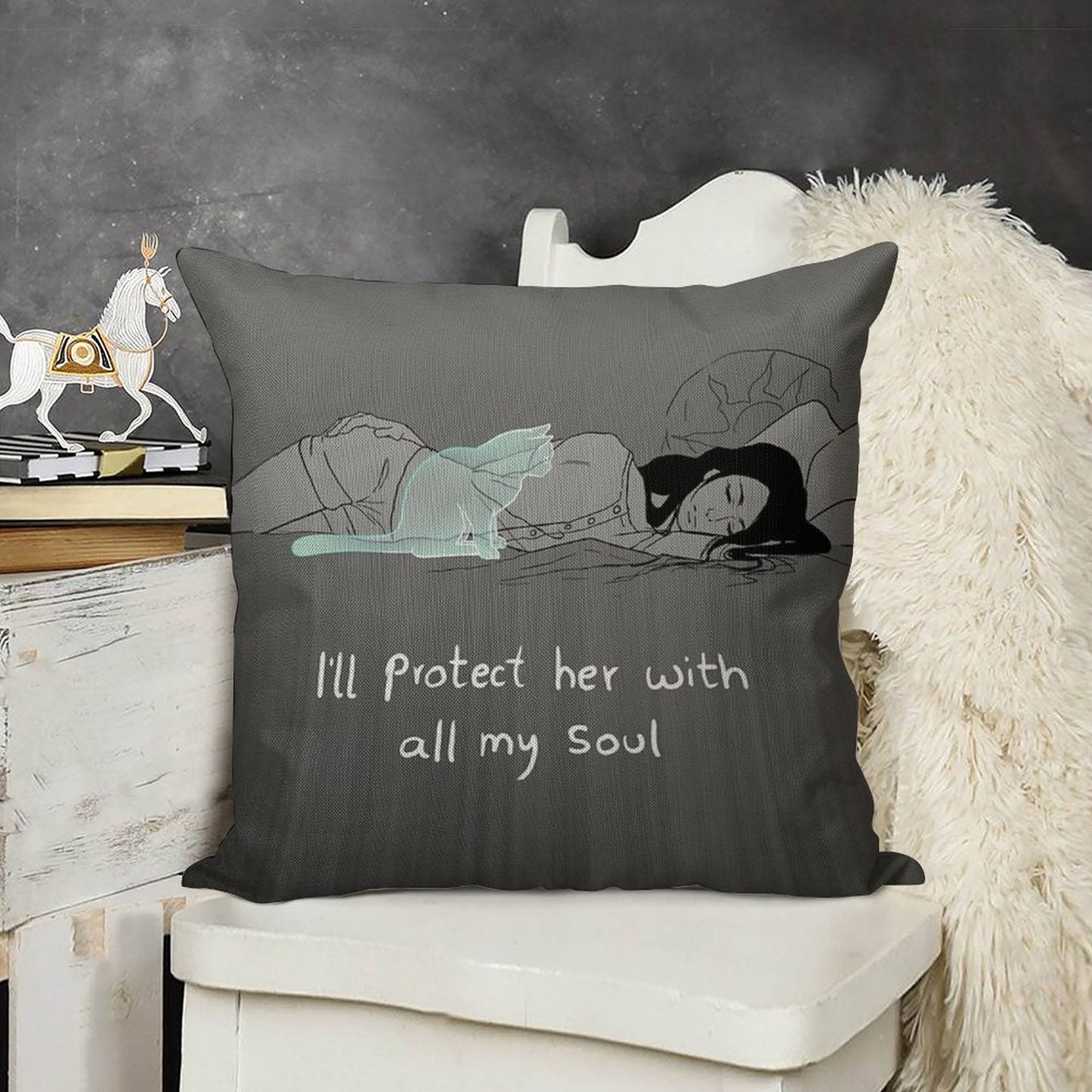 Guardian Soul Linen Throw Pillow Cover