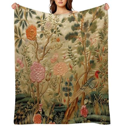 Silk Floral Birds Carpet Throw Blanket