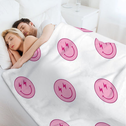 Hot Pink Lighting Bolt Smiley Face Throw Blanket